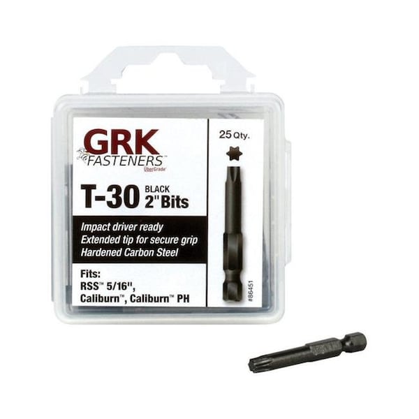Grk Fasteners 2824753 T-30 x 2 in. Star Carbon Steel 0.25 in. Hex Shank Impact Power Bit - 25 Piece 2824753 - main